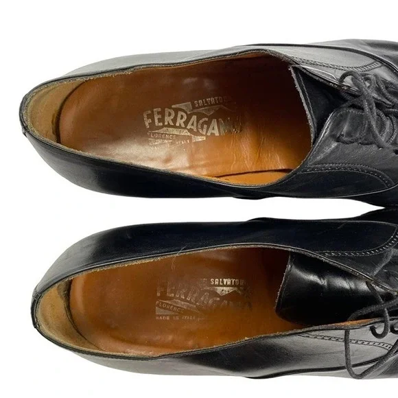 Salvatore Ferragamo Mens  Tramezza Black Leather Punch Cap Toe Lace-up Shoes 11D - Picture 7 of 11